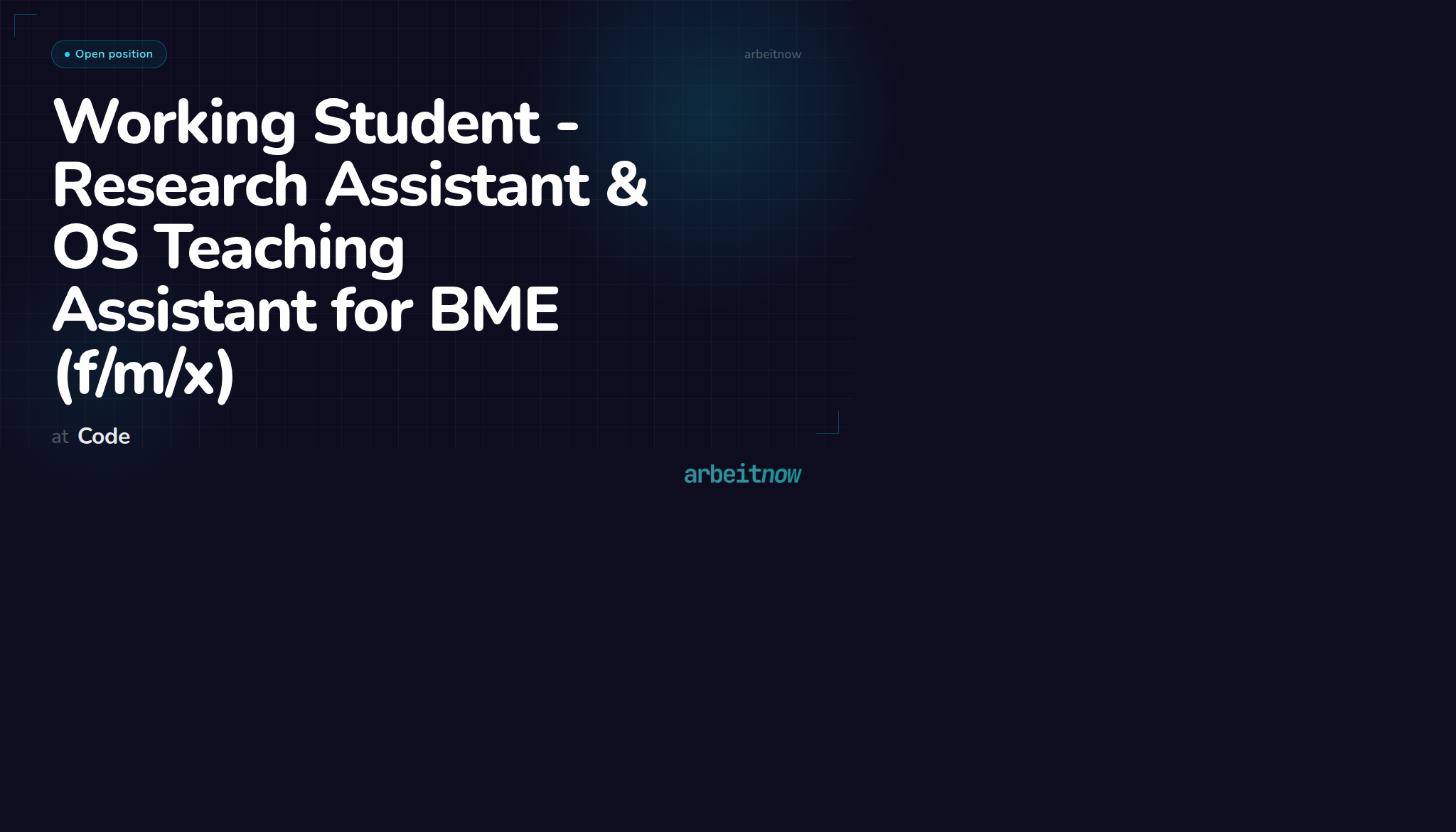 Working Student - Research Assistant & OS Teaching Assistant for BME  (f/m/x) at Code